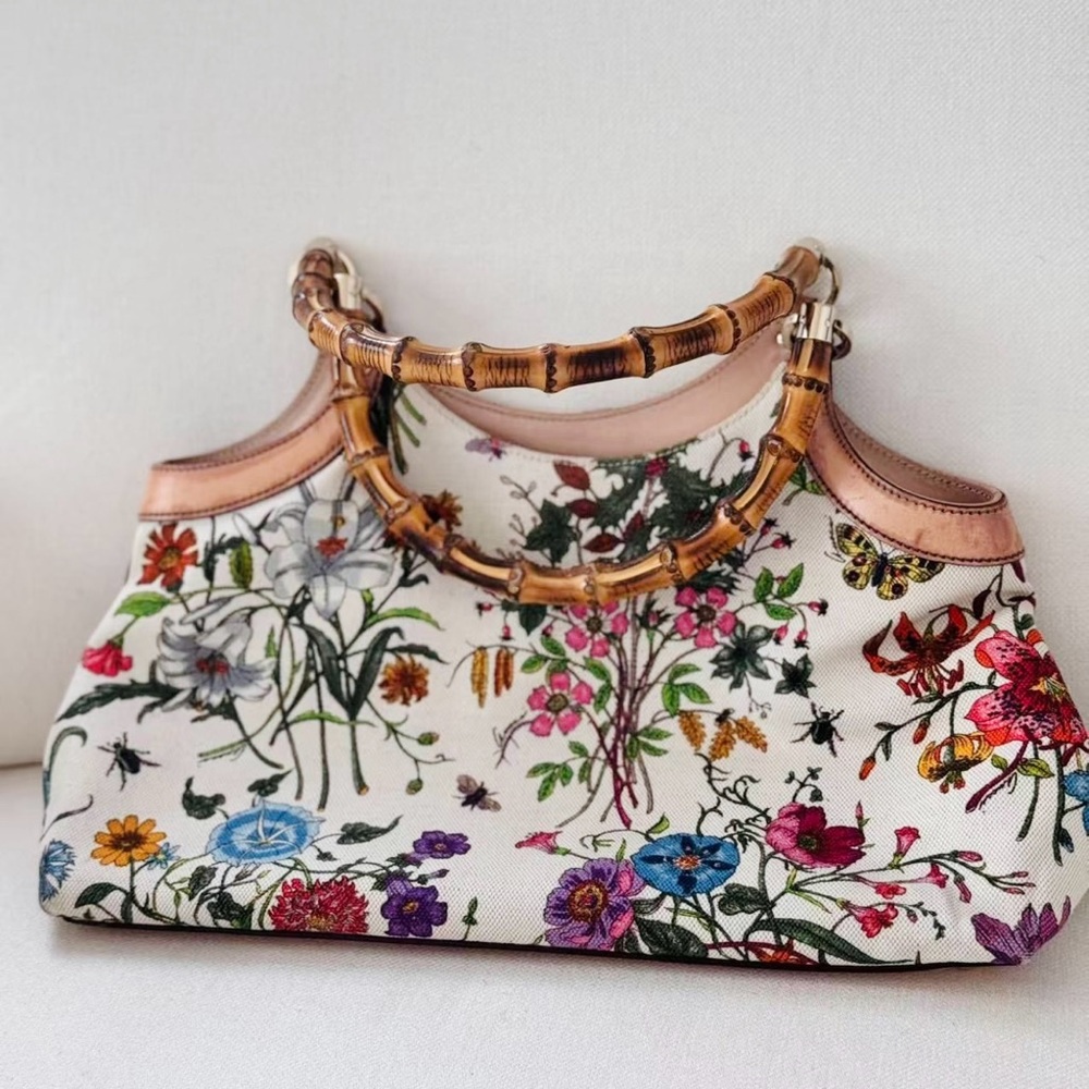 Gucci bamboo floral canvas bag, RARE